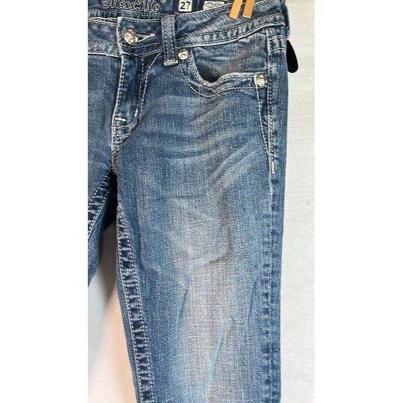 MissMe Boot Jeans Size 27 Rose Embellishments to back Boho Festival Biker Club C - Picture 6 of 11